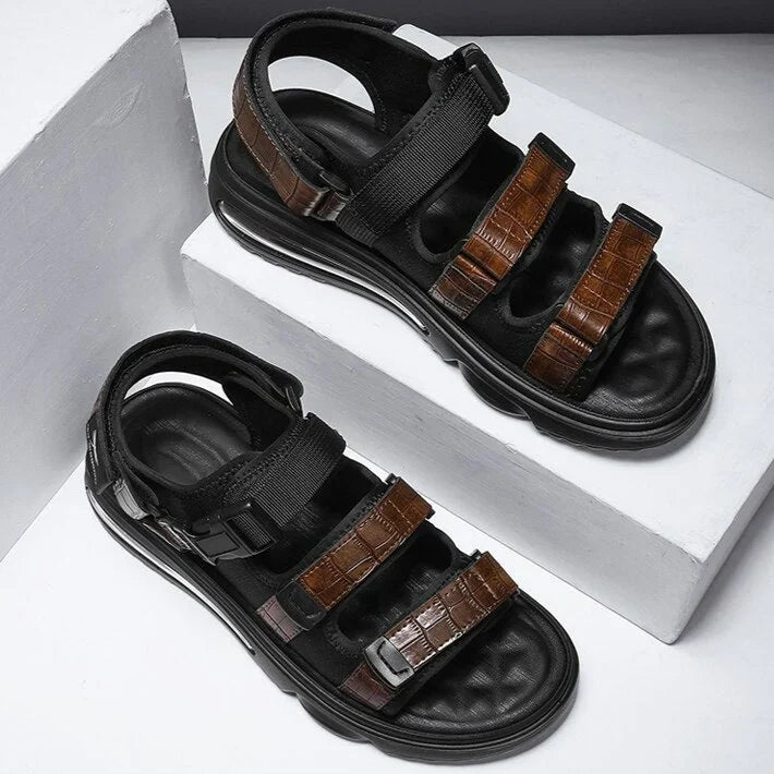 Sandália em Couro Sport Crocodille - Com Amortecedor Super Confort / Abandone os chinelos desconfortáveis de vez!